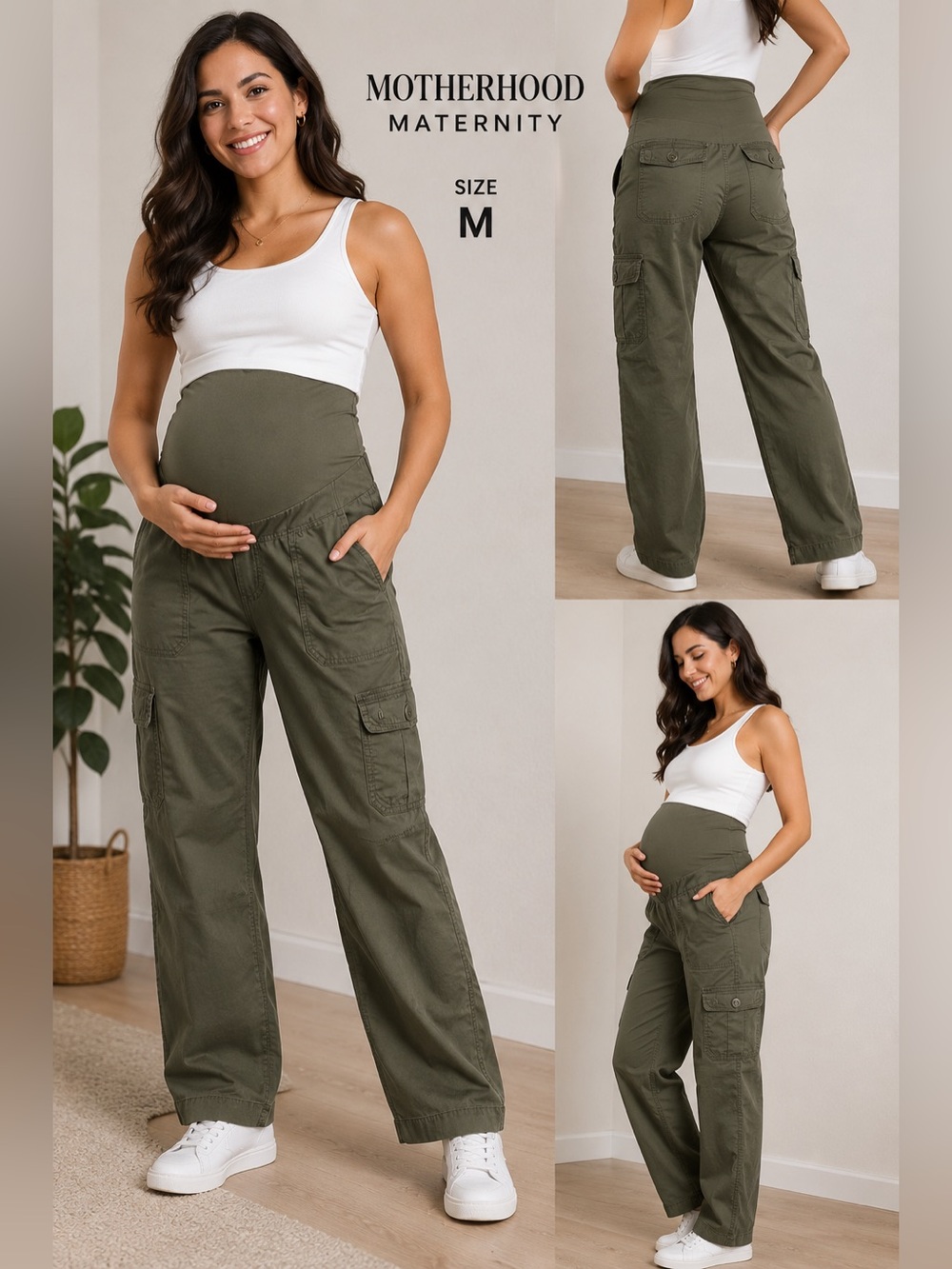 Motherhood Maternity Secret Fit Belly Cargo Pants Size M Olive Green